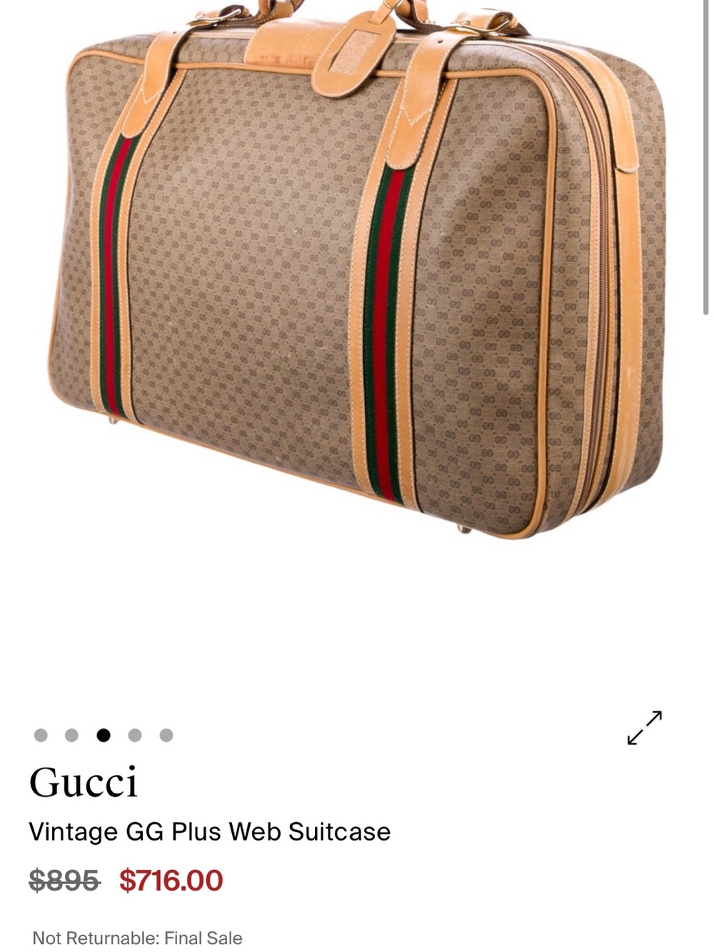 Gucci Beige GG Canvas Travel Suitcase with Green-Red Web Straps